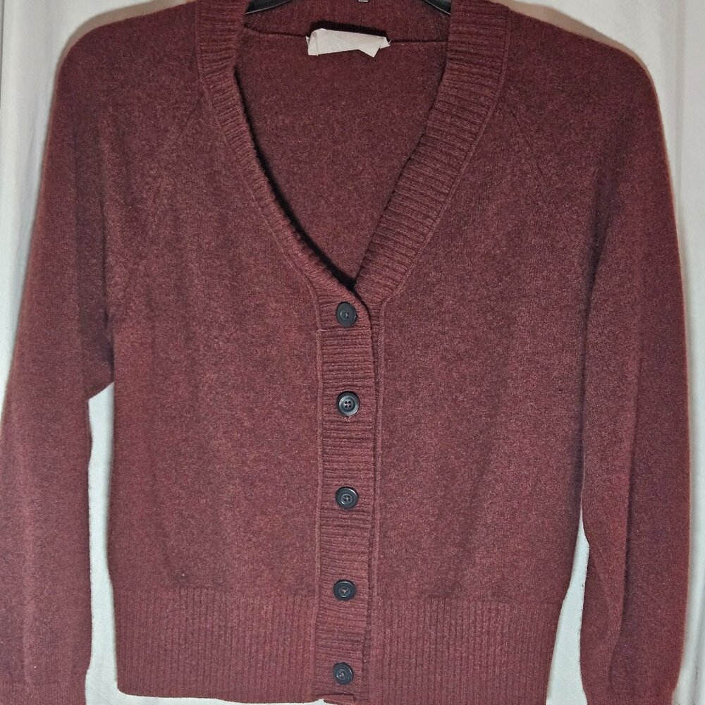 Everlane Burgundy Button-Front Wool Cardigan